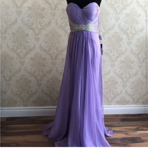 BNWT La Femme chiffon beaded gown - Picture 2 of 9